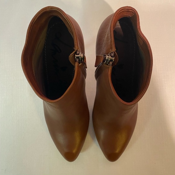 Lanvin Paris Ankle Calfskin Booties Sz US 8.5B Silver Stiletto Heel Brown - Picture 3 of 16